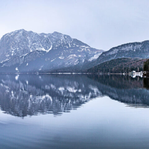 Landscape of Altausseer lake in Styria, Austria in winter